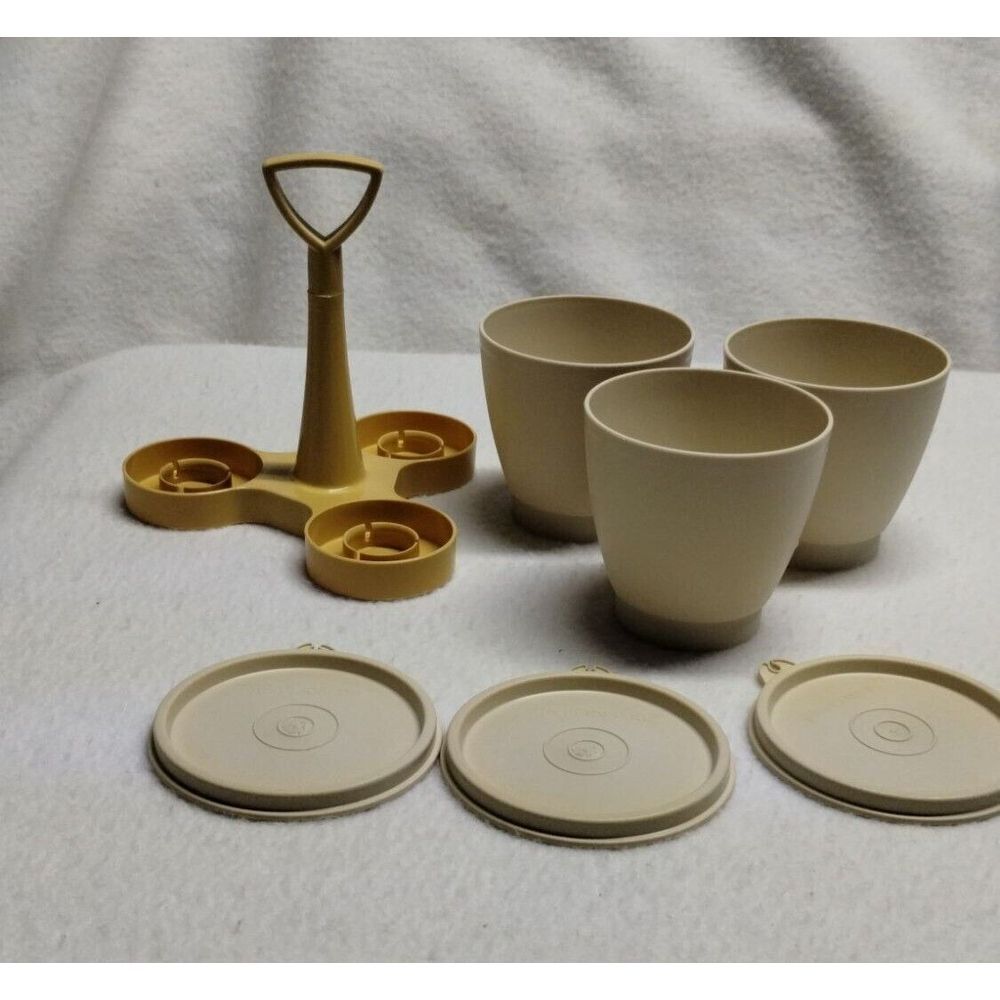 Tupperware Condiment Caddy Set Bowls Lids Vintage Serving Beige - Picture 3 of 12